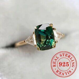 NEW 925 STERLING SILVER with Gold Vermeil Emerald Green RING sz 7